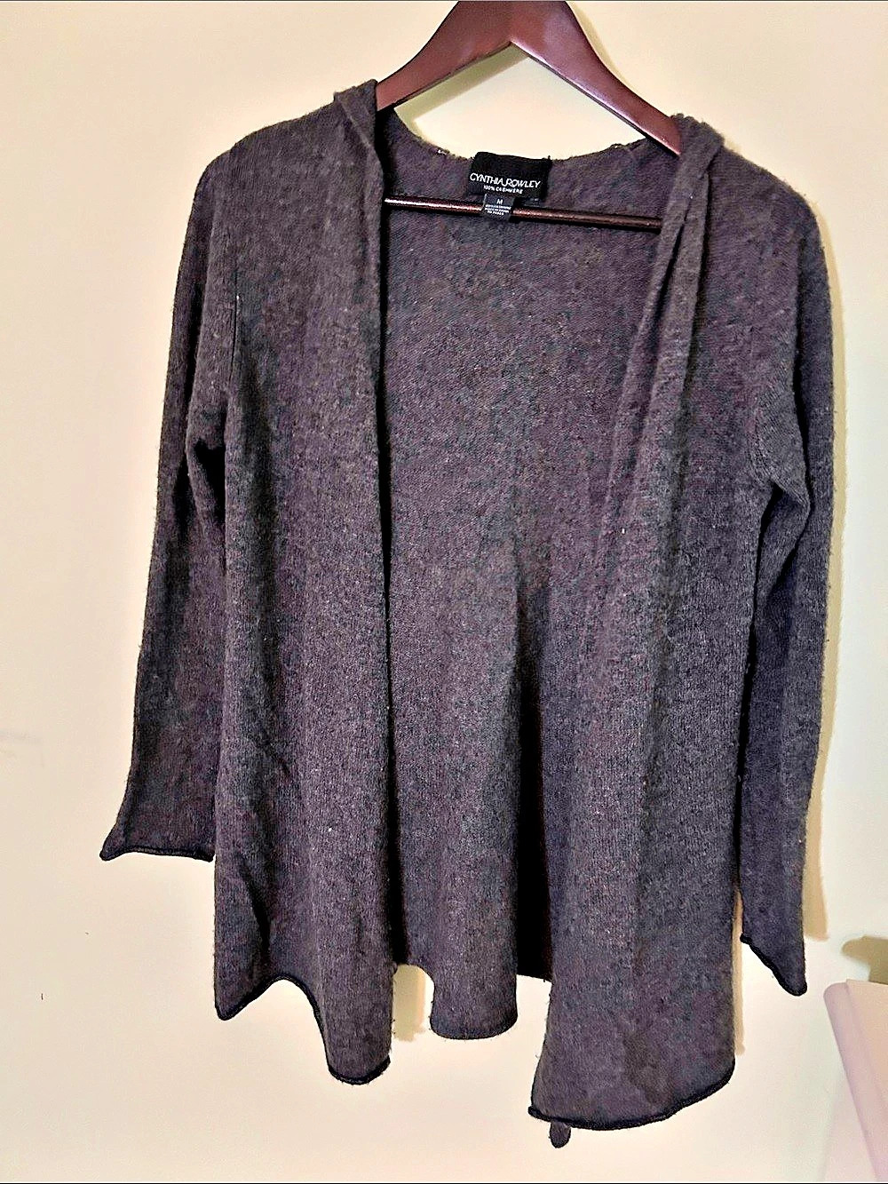 Cynthia Rowley 100% Cashmere Hooded Open-Front Cardigan Gray Medium